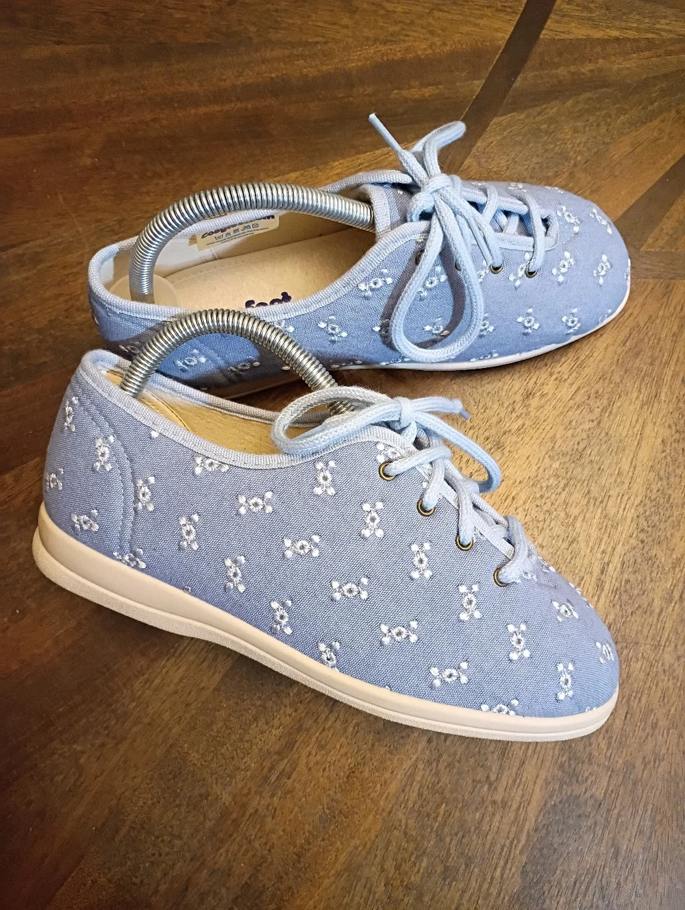 Cosyfeet Women’s Wide Fit Comfort Shoes Blue Floral Embroidered Lace Up Size 5